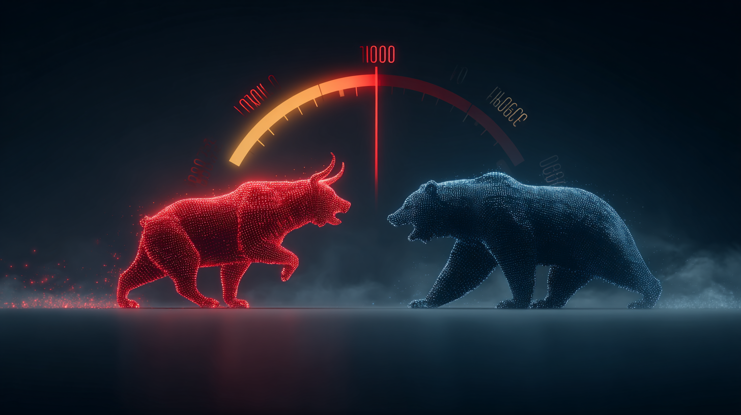 Velocímetro de Miedo y Codicia con siluetas de toro y oso